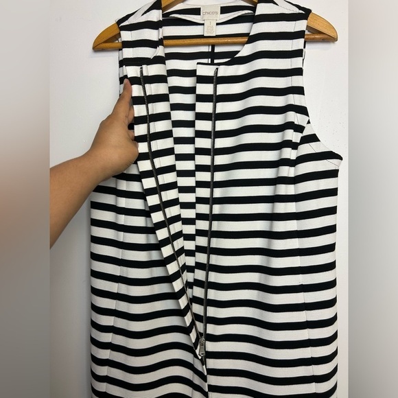 Chico’s Mini Dress Women 1/M  Striped Sleeveless High Quality Black-White luxe - Picture 4 of 13